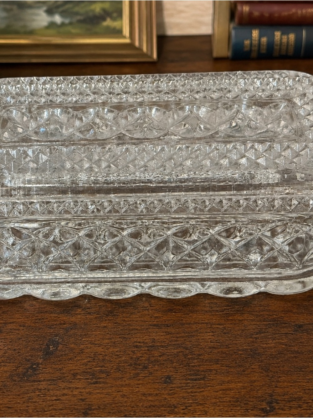 Vintage Anchor Hocking Wexford Clear Glass Covered Butter Dish 8.5”